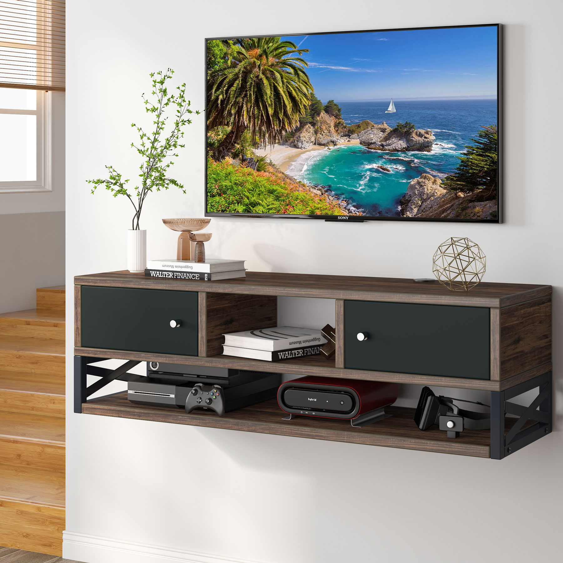 Tribesigns Rustic Wall Mounted Media Console With Doo