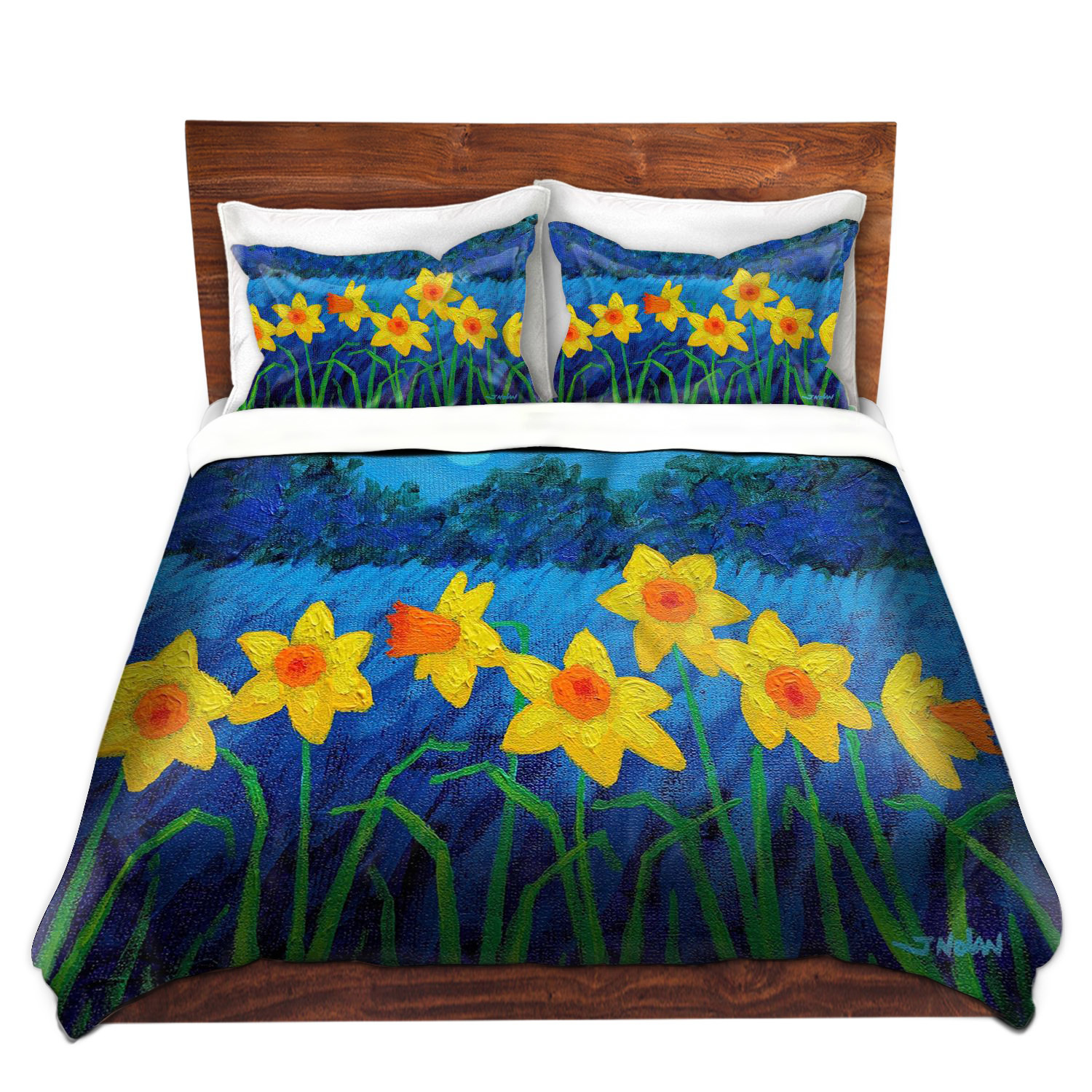 Duvet Cover And Sham Set - Dianoche Designs By John Nolan - Moonlit Daffodils