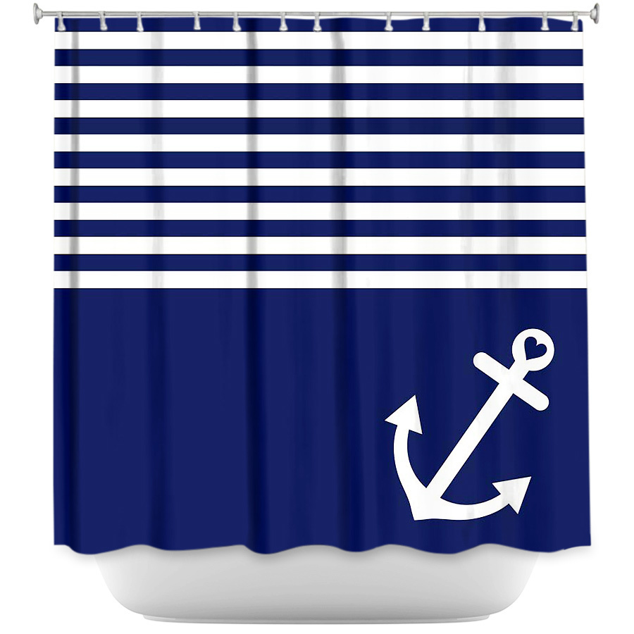 Shower Curtain - Dianoche Designs - Navy Blue Love Anchor Nautical