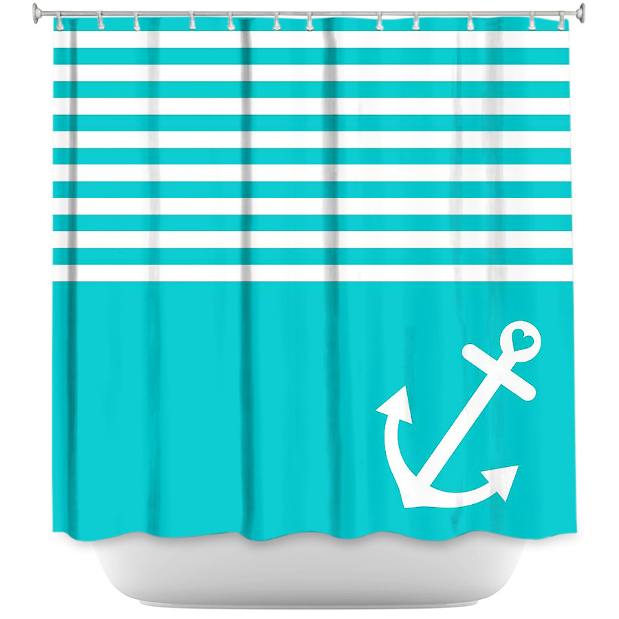 Shower Curtain - Dianoche Designs - Teal Love Anchor Nautical