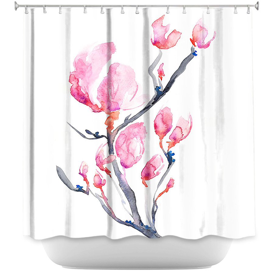 Shower Curtain - Dianoche Designs - Japanese Magnolia - Brazen