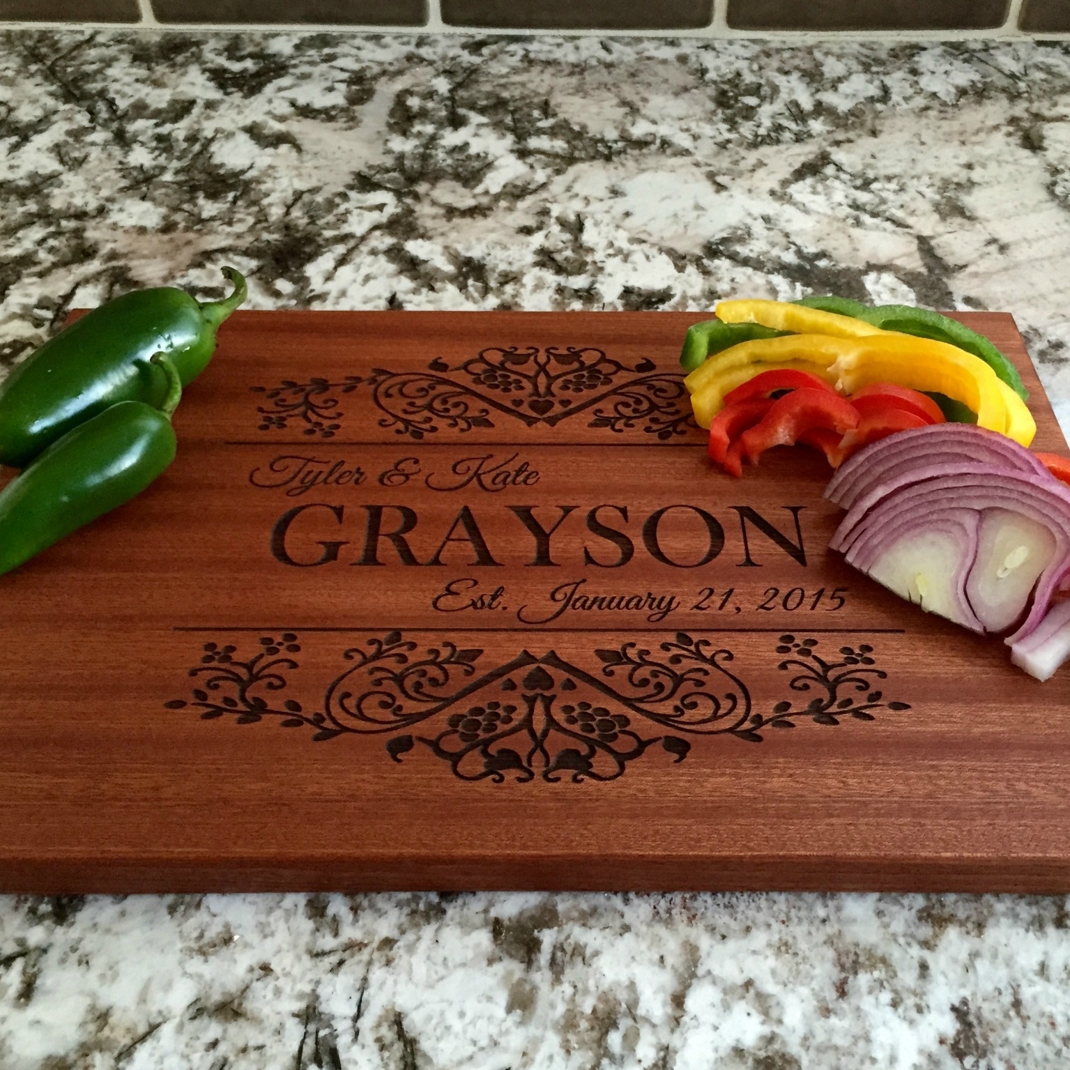 Personalized Large Mahogany Cutting Board - Anderson