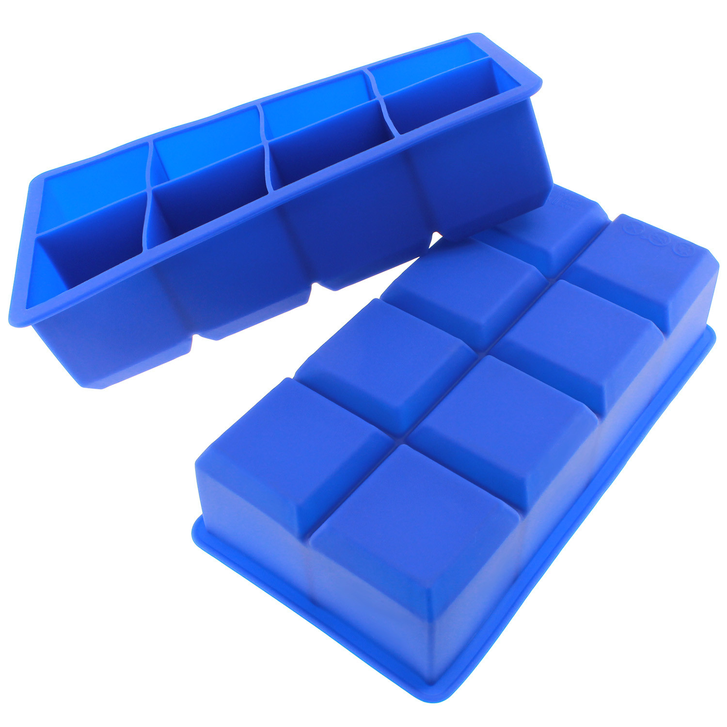 Freshware Silicone Ice Cube Trays, 2-Inch, Blue, 8-Cavity, Pack of 2