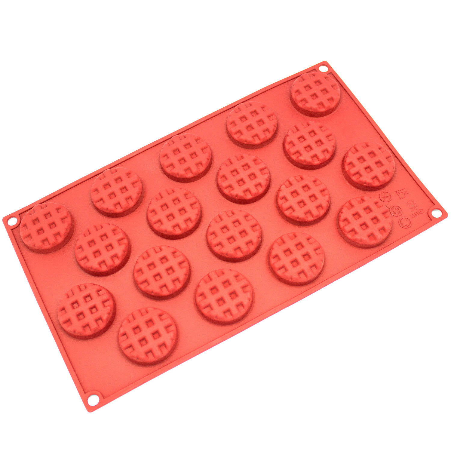 Freshware Silicone Mold, Chocolate Mold, Cookie Mold, Soap Mold for Chocolate, Cookie and Candy, Round Waffle, 18-Cavity
