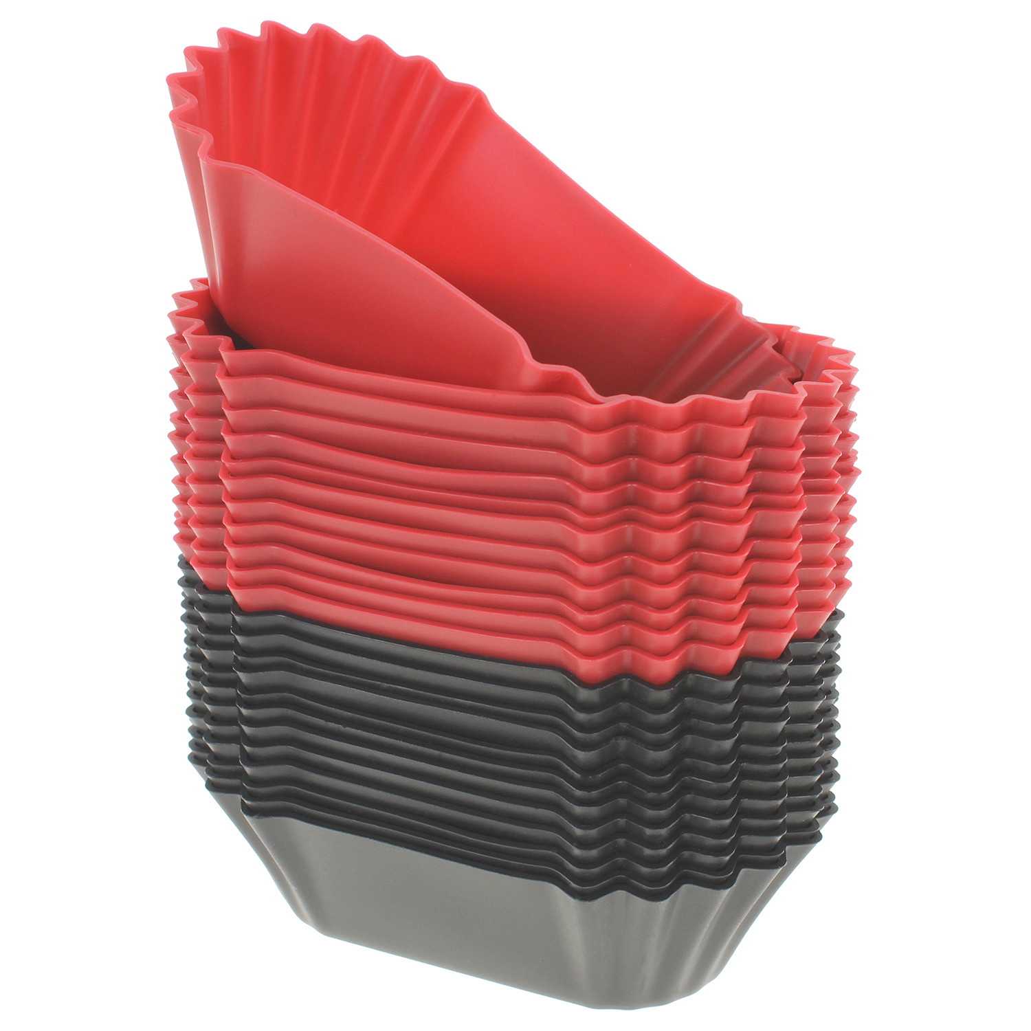 Freshware Silicone Cupcake Liners / Baking Cups - 24-Pack Jumbo Muffin Molds, 3-6/8 inch Rectangle, Red and Black Colors