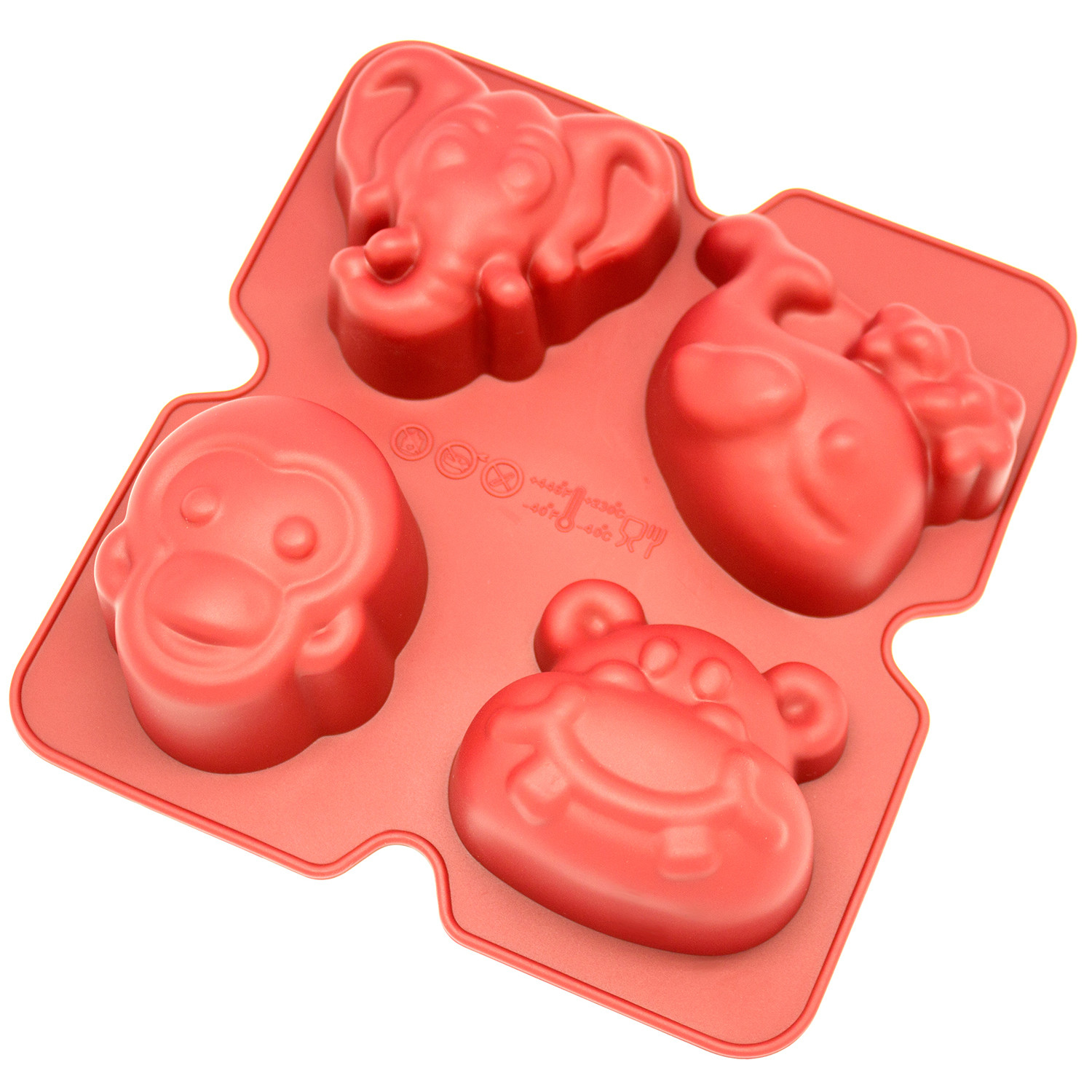 Freshware Silicone Mold, Soap Mold for Pudding, Muffin, Cupcake, Cheesecake and Soap, Elephant, Monkey, Hippo and Whale, 4-Cavity