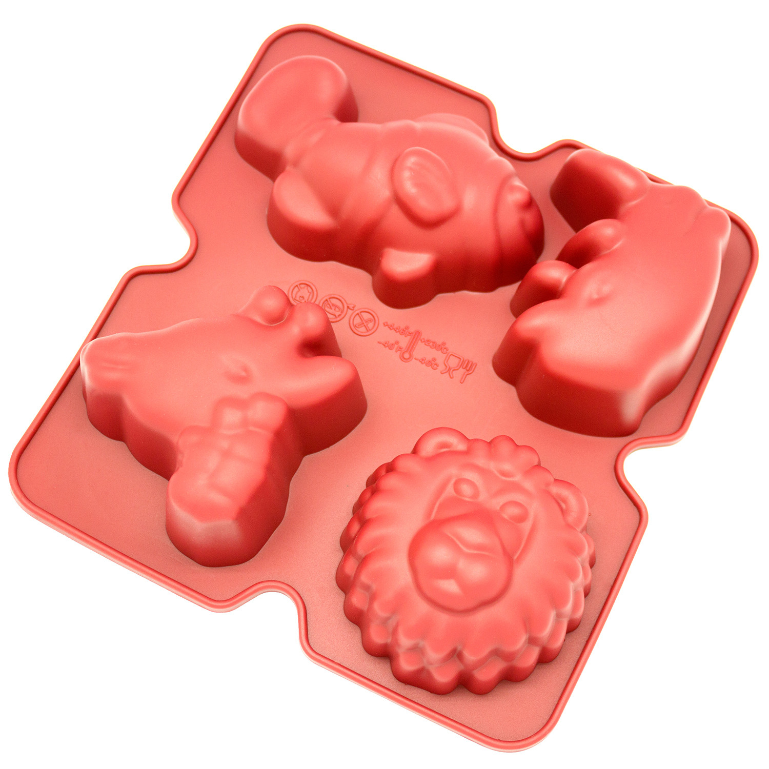 Freshware Silicone Mold, Soap Mold for Pudding, Muffin, Cupcake, Cheesecake and Soap, Lion, Giraffe, Rhino and Fish, 4-Cavity