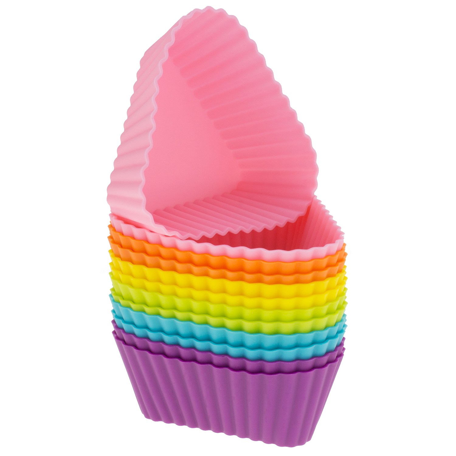 Freshware Silicone Cupcake Liners / Baking Cups - 12-Pack Muffin Molds, 2-6/8 inch Triangle, Six Vibrant Colors