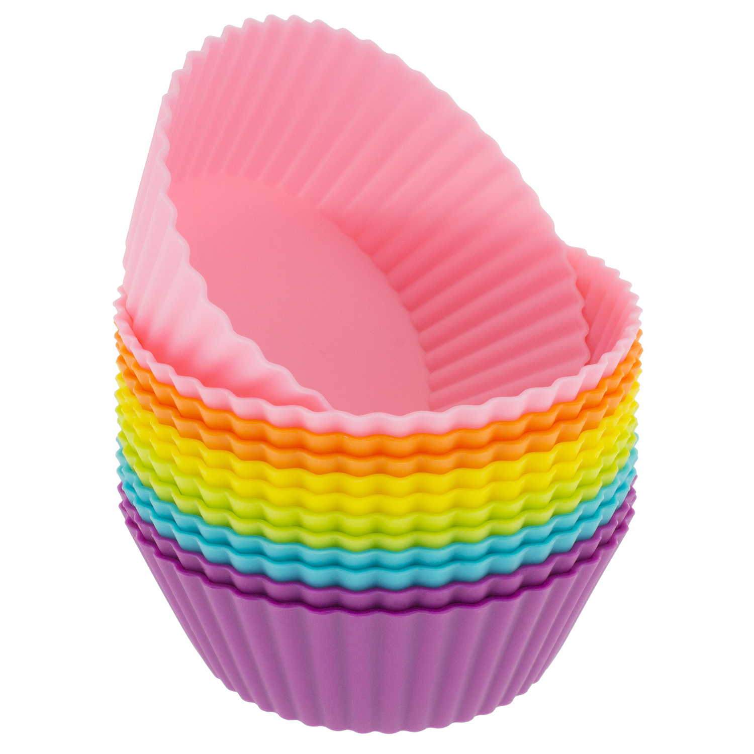 Freshware Silicone Cupcake Liners / Baking Cups - 12-Pack Muffin Molds, 2-6/8 inch Round, Six Vibrant Colors