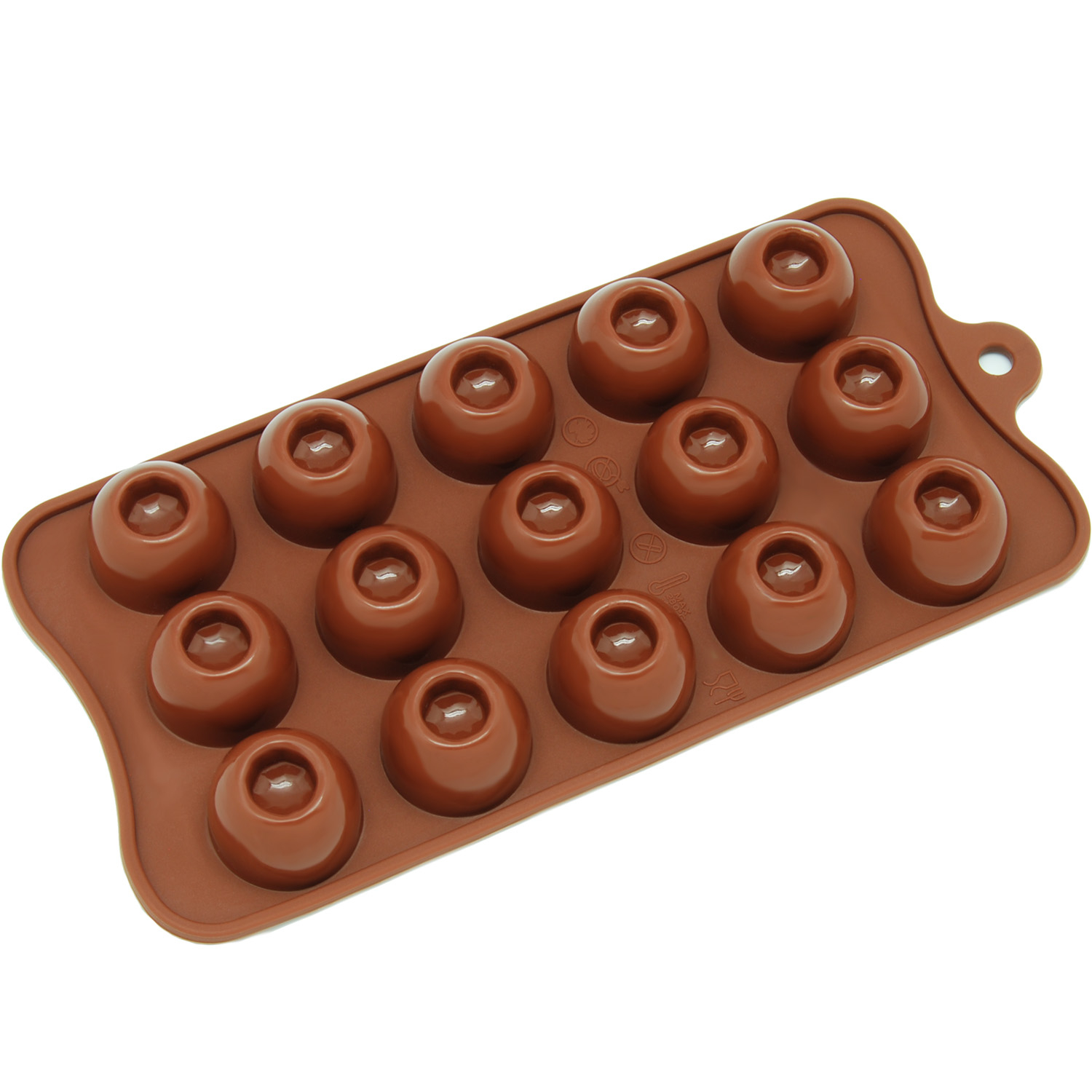 Freshware Silicone Mold, Chocolate Mold, Candy Mold, Ice Mold, Soap Mold for Chocolate, Candy and Gummy, Dimpled Round, 15-Cavity