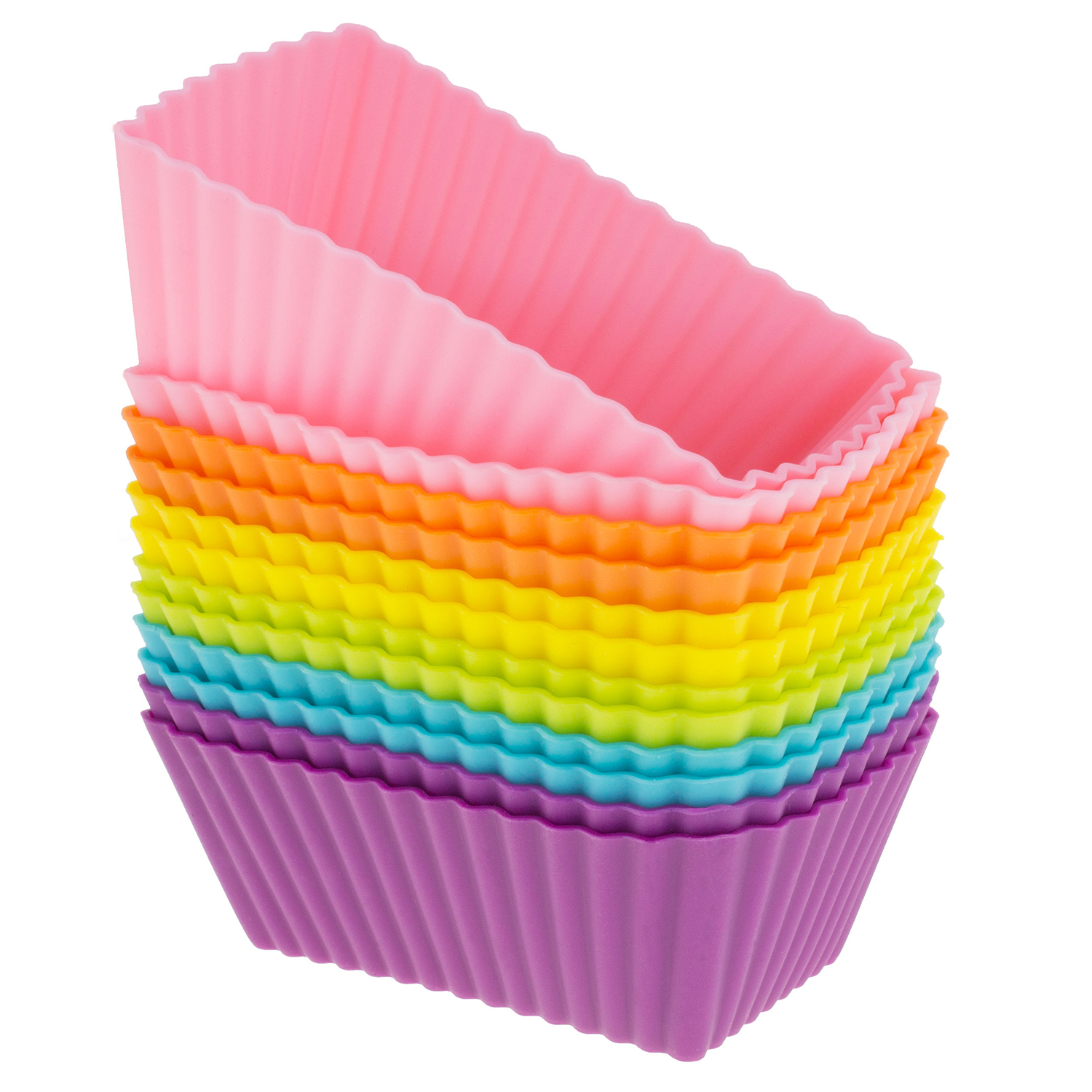 Freshware Silicone Cupcake Liners / Baking Cups - 12-Pack Muffin Molds, Rectangle, Six Vibrant Colors