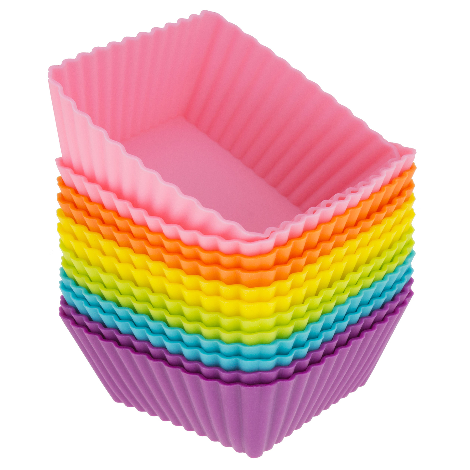 Freshware Silicone Cupcake Liners / Baking Cups - 12-Pack Muffin Molds, 2.5 inch Square, Six Vibrant Colors