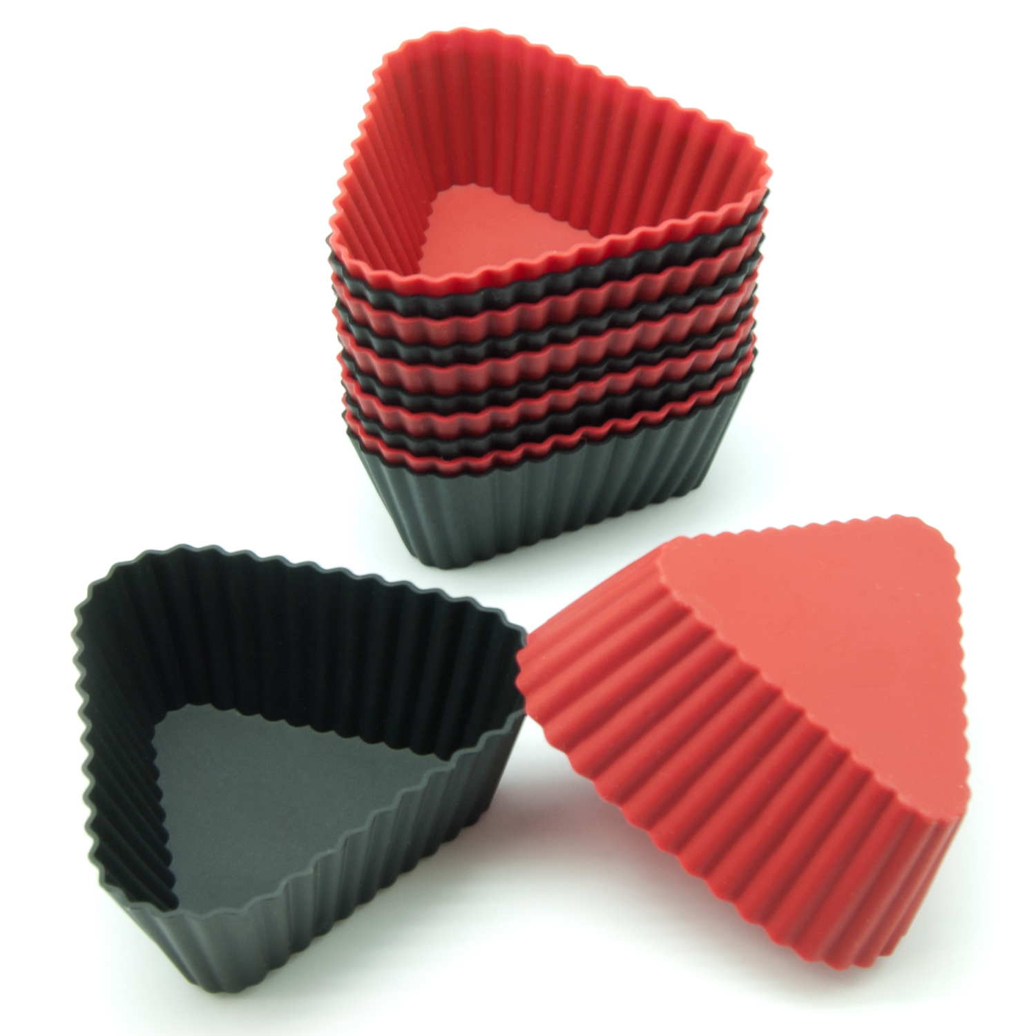 Freshware Silicone Cupcake Liners / Baking Cups - 12-Pack Muffin Molds, 2-6/8 inch Triangle, Red and Black Colors