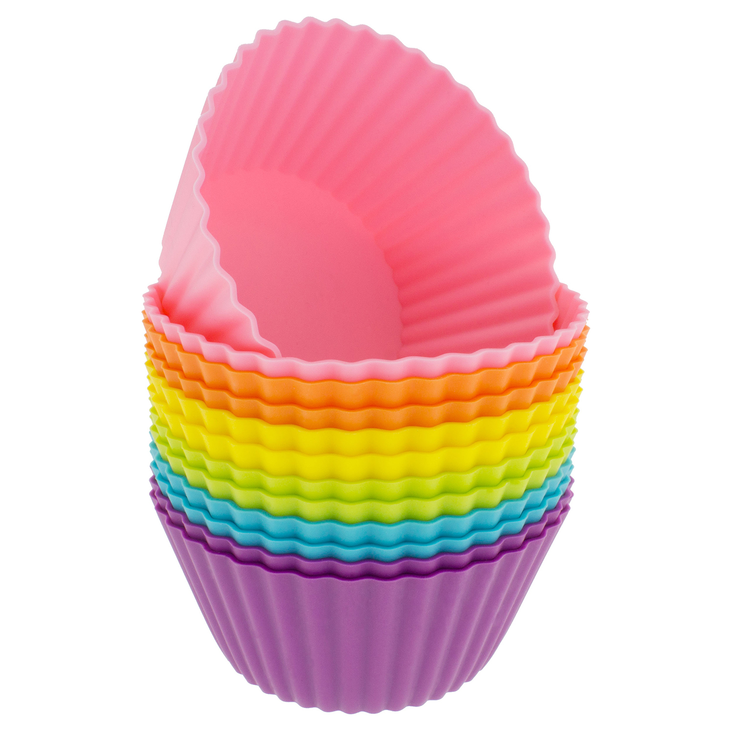 Freshware Silicone Cupcake Liners / Baking Cups - 12-Pack Jumbo Muffin Molds, 3-6/8 inch Round, Six Vibrant Colors