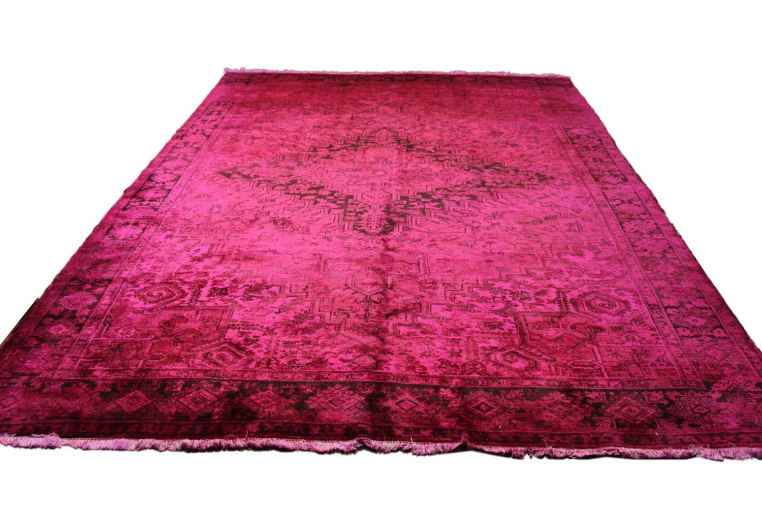 Hot Pink 10x13 Vintage Persian Heriz Rug Over-dyed 2727