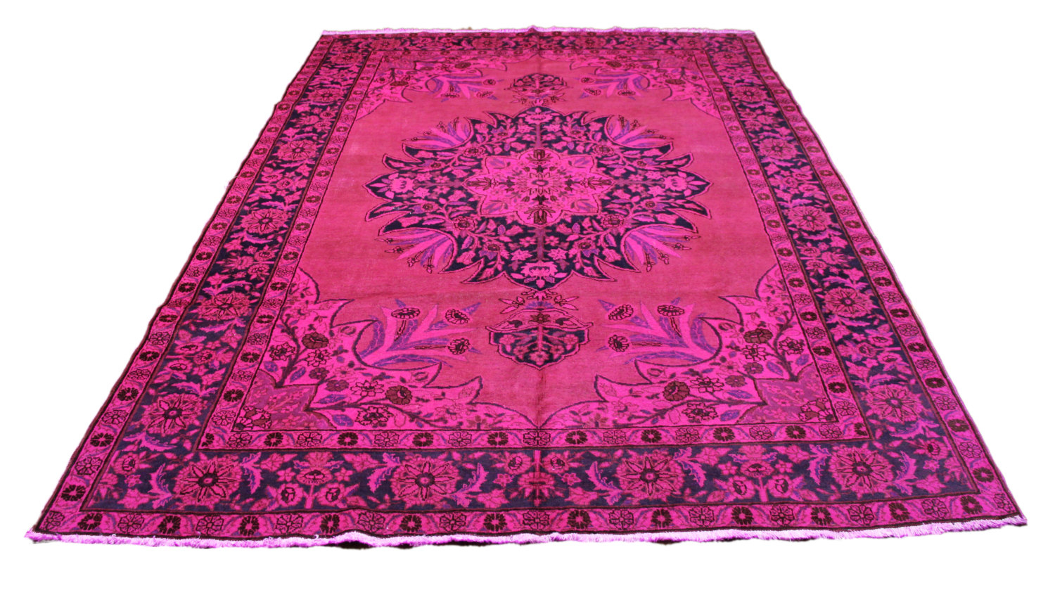 Hot Pink 7x10 Antique Persian Tabriz Overdyed Rug 2728