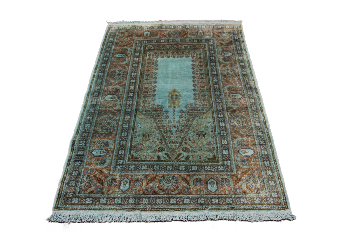 Mint Green 4x6 Overdyed Vintage Turkish Silk Rug 2806