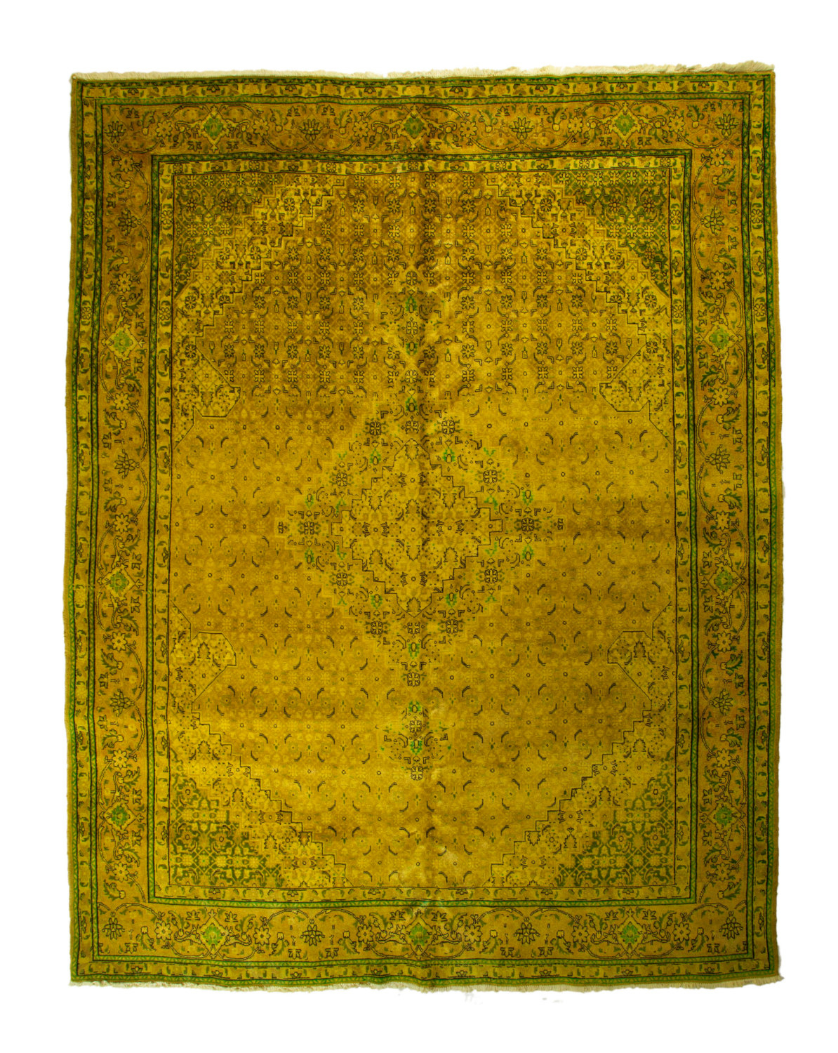 Gold Green 10x13 Overdyed Persian Tabriz Rug 2534