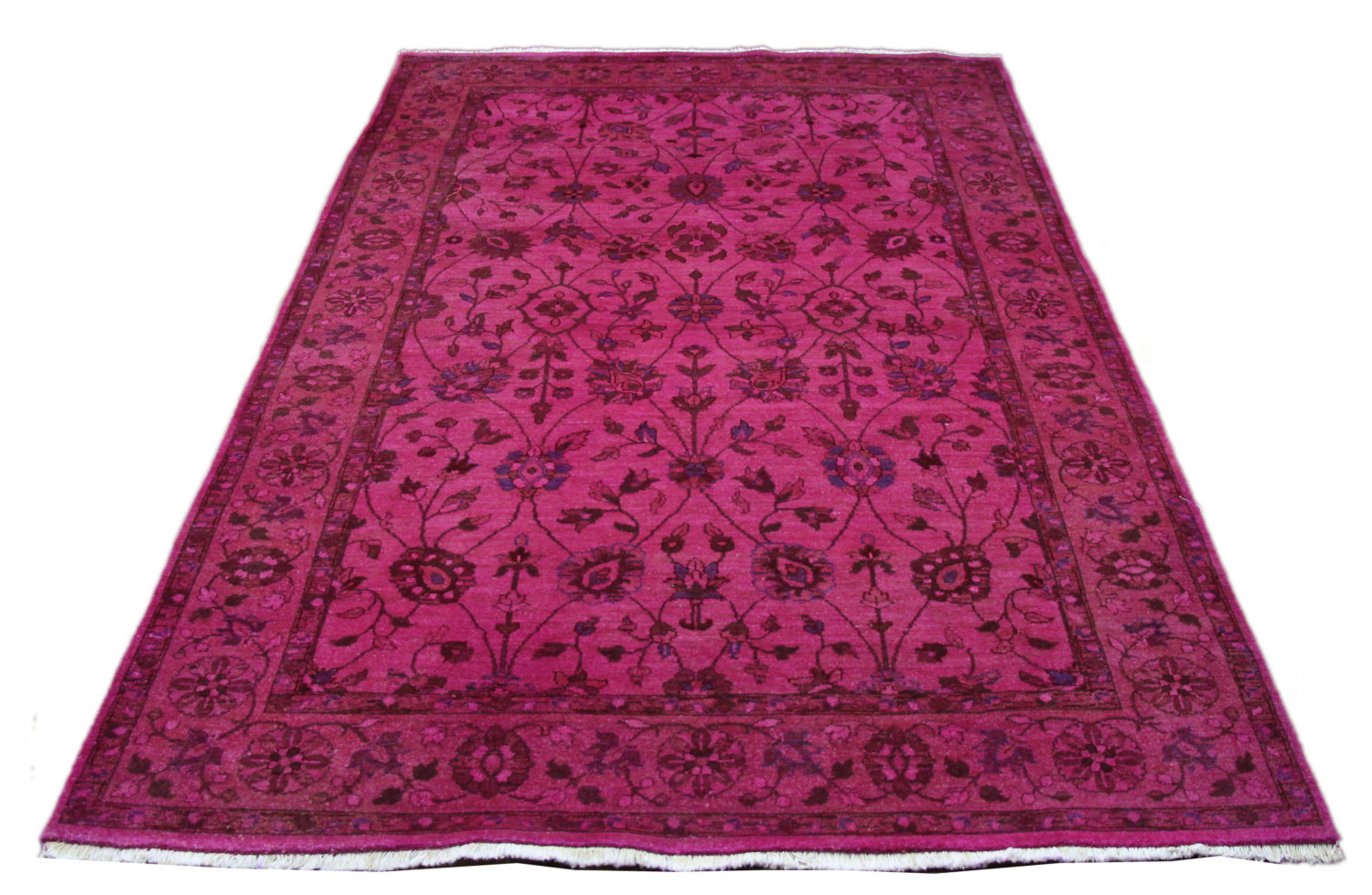 Fuchsia Hot Pink 6x9 Overdyed Floral Vine Rug 2783