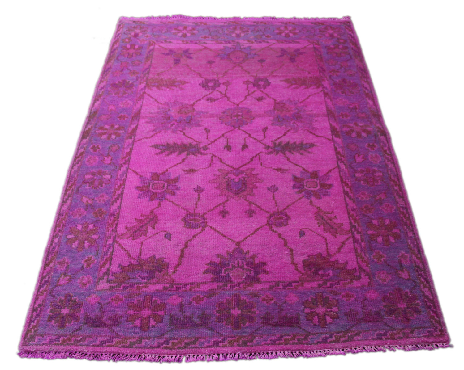 Hot Pink 4x6 Rug Fuchsia Ushak Over-dyed Handknotted Wool 2764