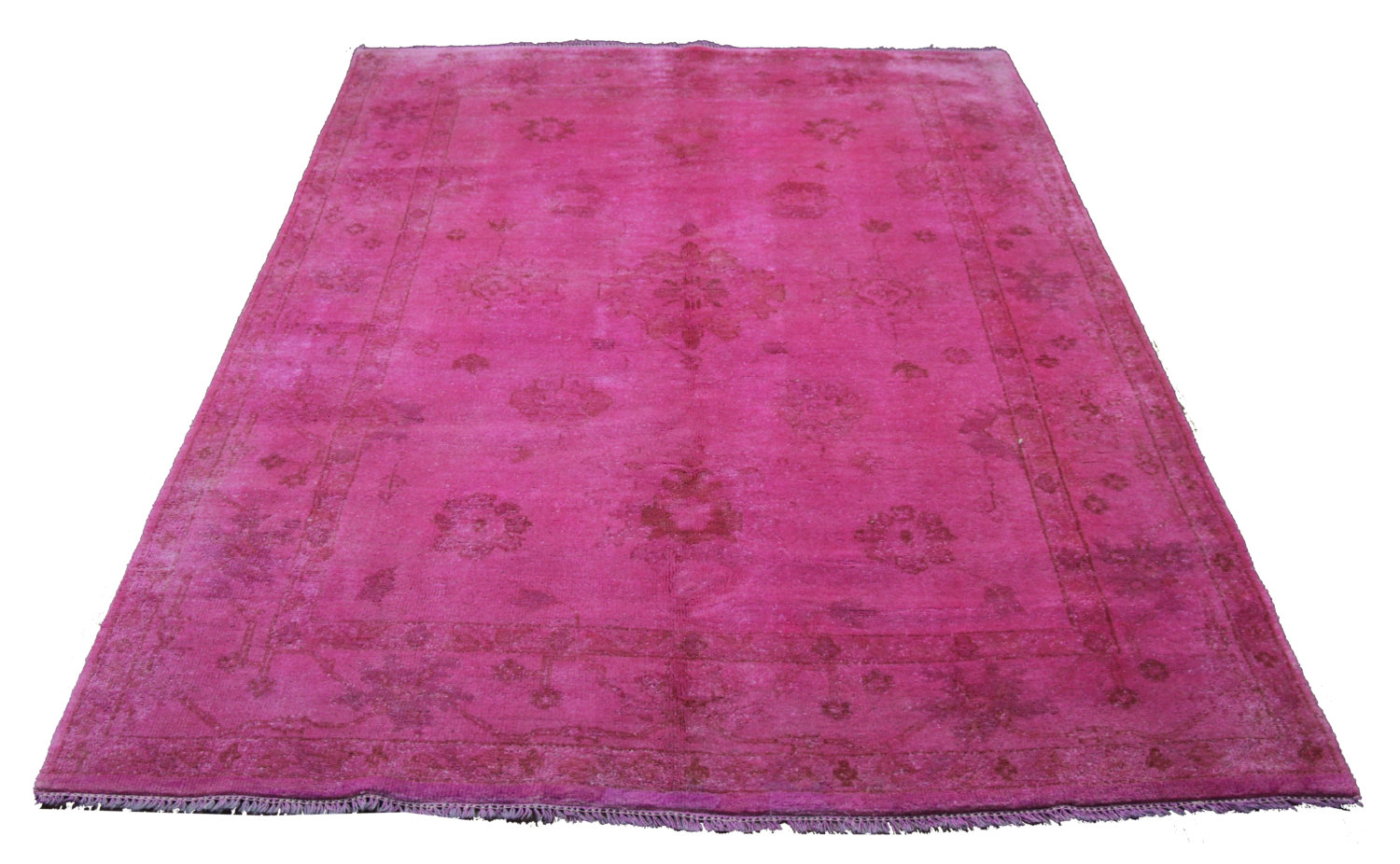 Hot Pink 6x8 Overdyed Turkish Ushak Rug 2784