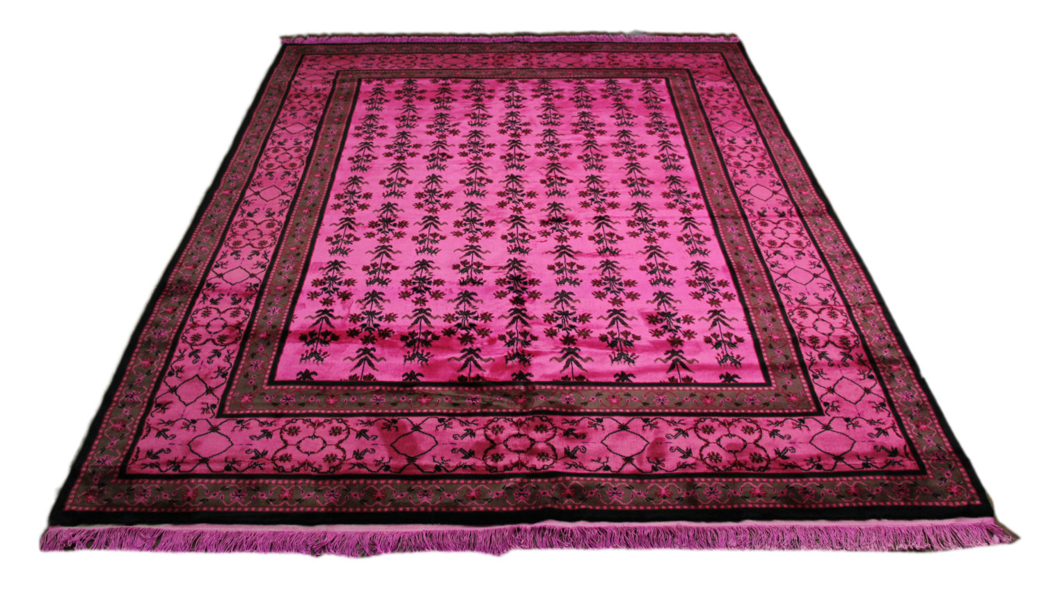 Hot Pink 8x10 Overdyed Art Deco Floral Wool Rug 2772