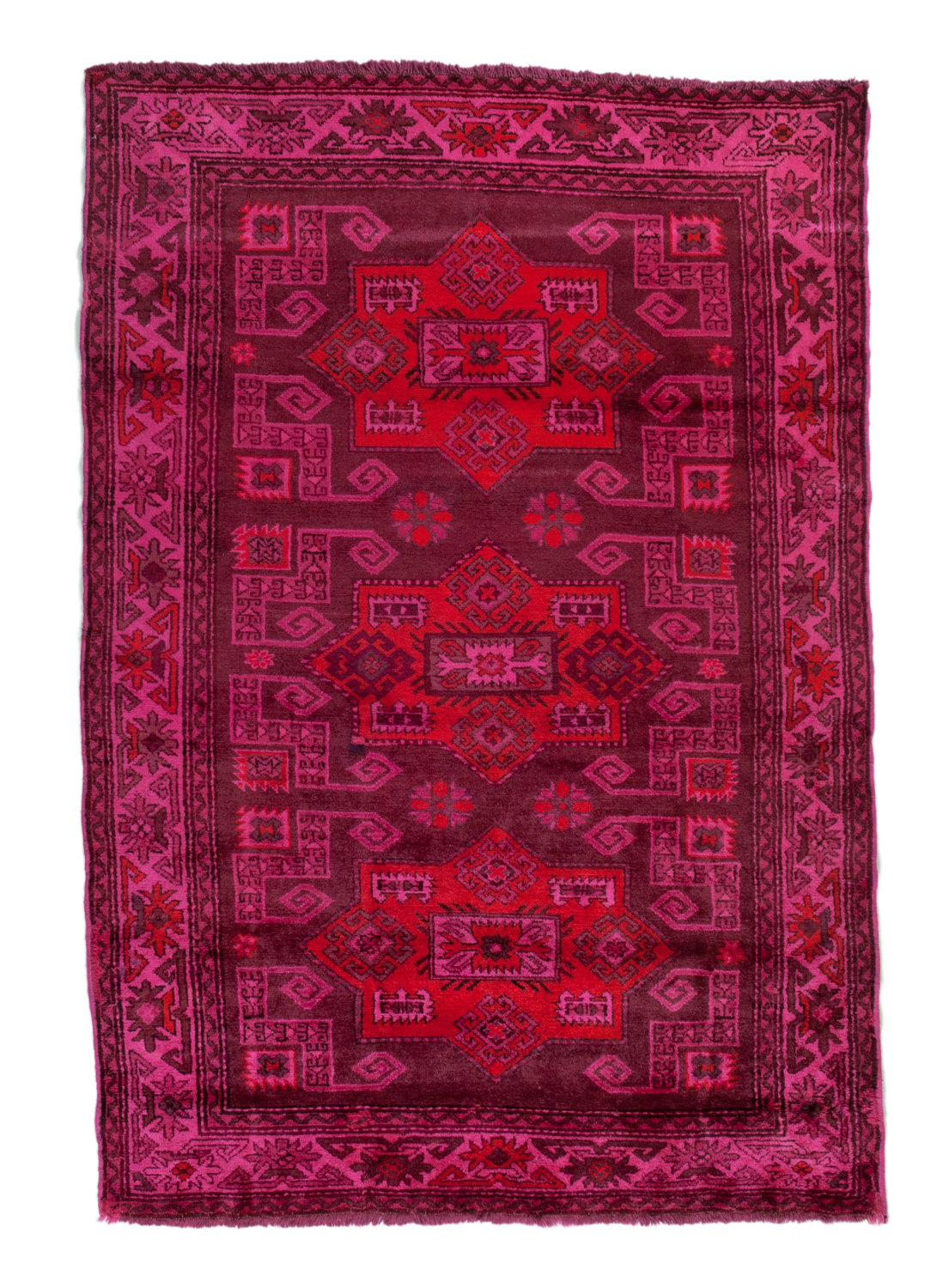 Hot Pink 4x6 Overdyed Vintage Kazak Rug 2645