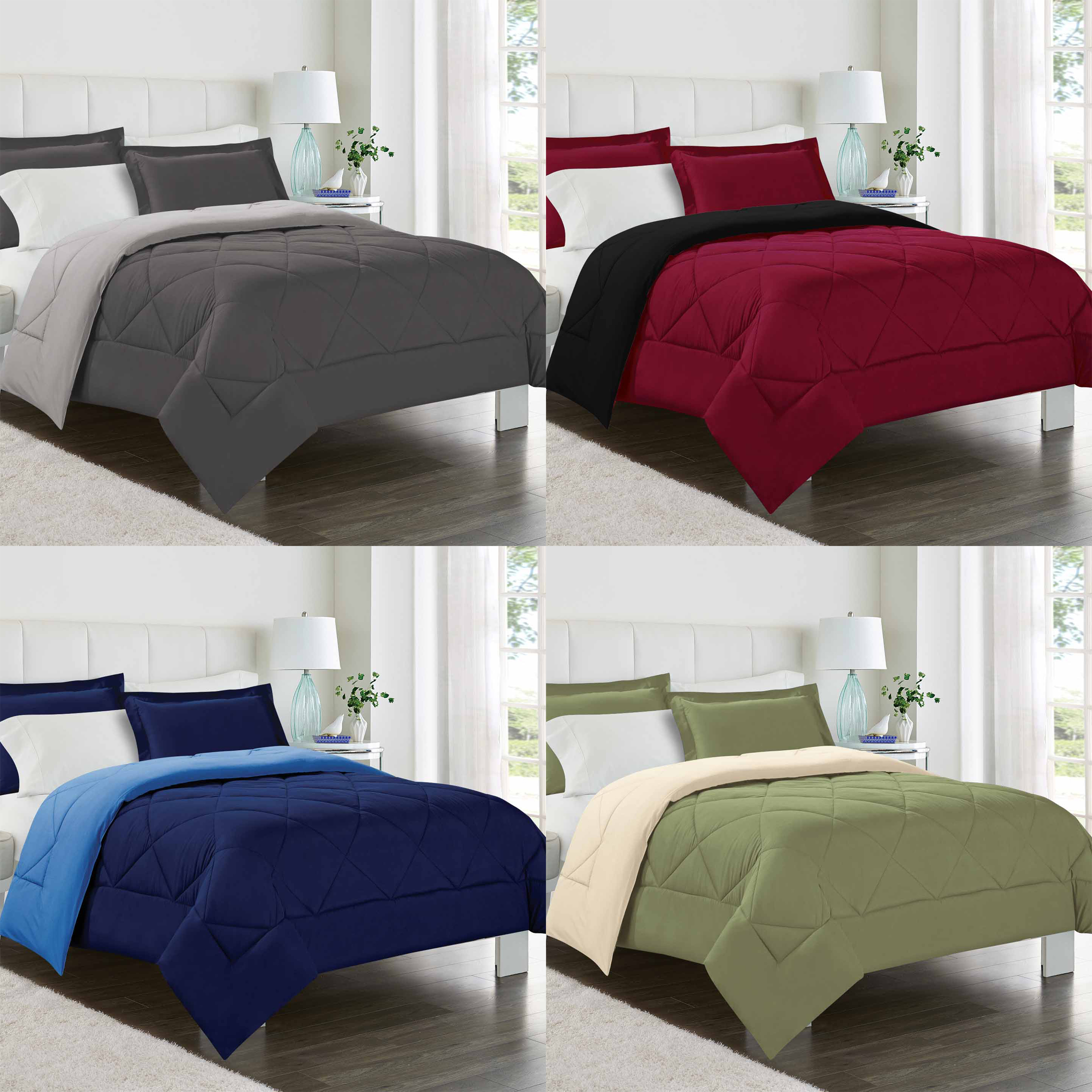 Modern 3pc Reversible Comforter Set - Assorted Colors - Twin, Burgundy/black