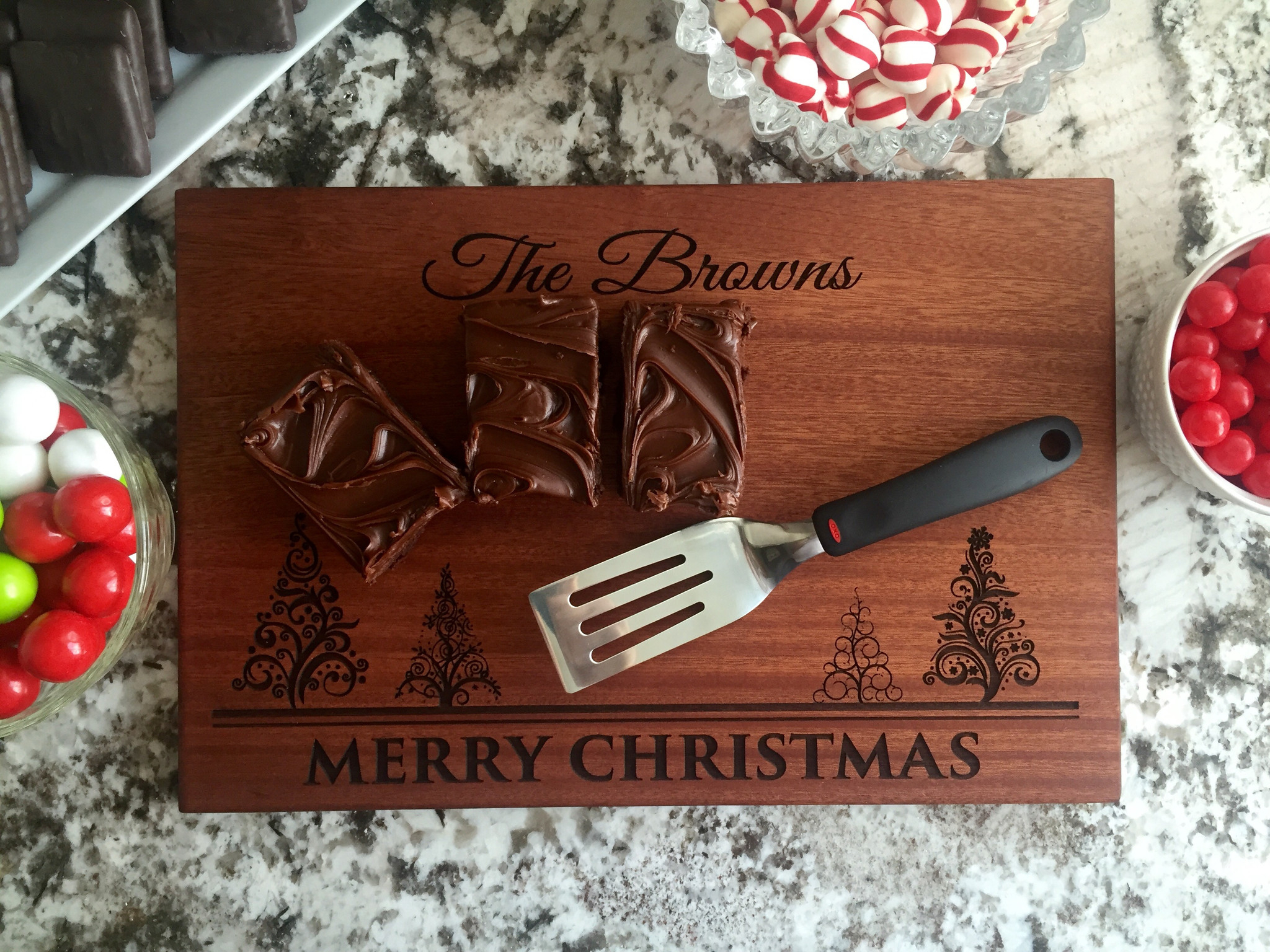 Personalized 11x17 Christmas Mahogany Cutting Boards -3 Designs! - Brown