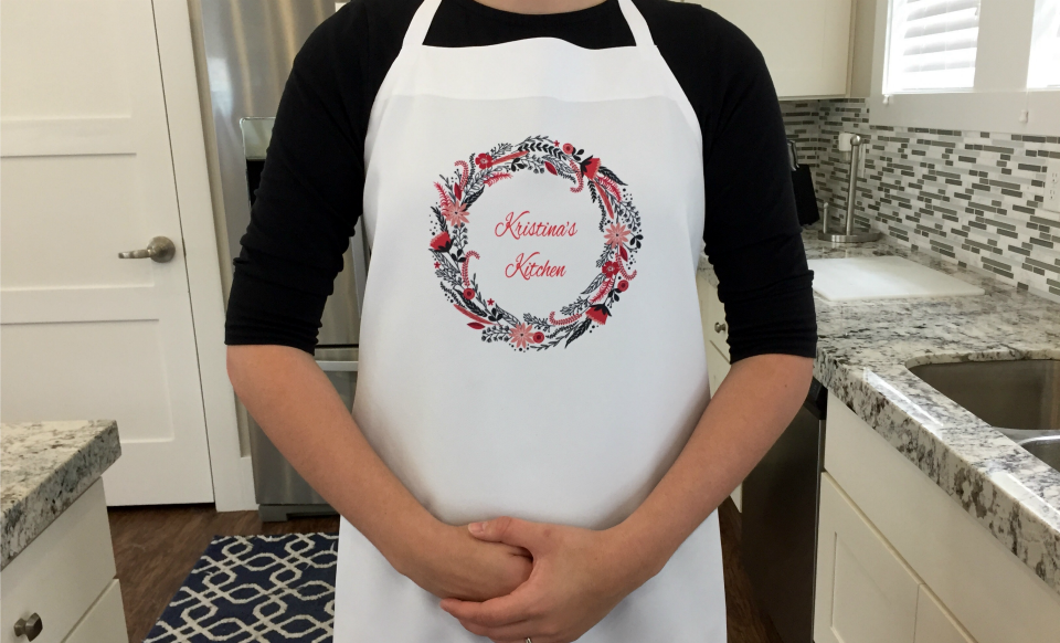 Personalized Floral Wreath Aprons - Kristina