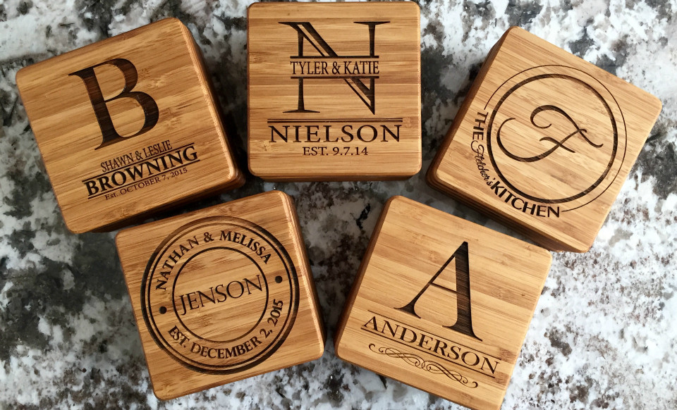 Personalized Thick Bamboo Coasters - Set of 2! - 5 Amazing Designs! - Anderson