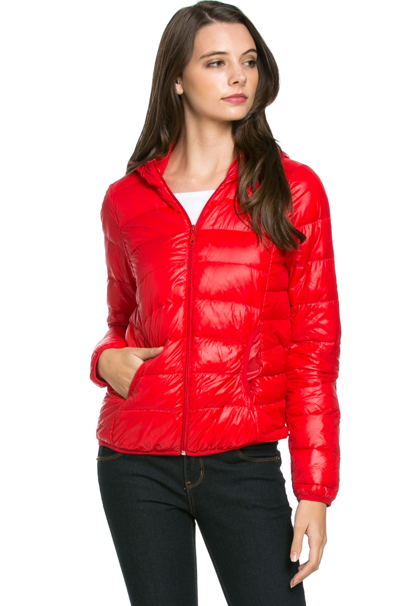 red lightweight puffer jacket women's