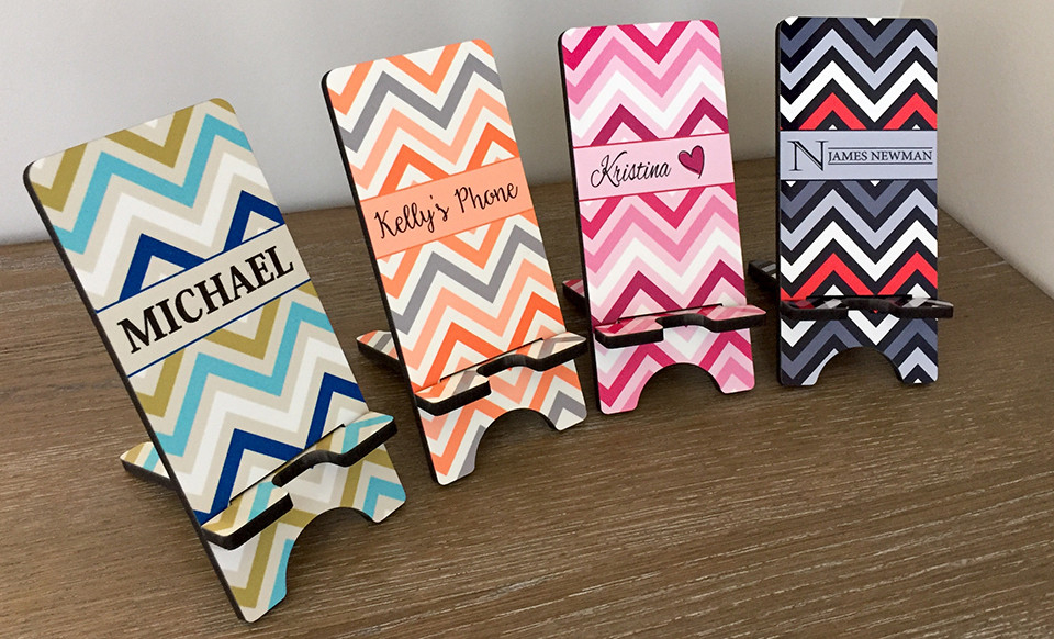 Personalized Cell Phone Stands - Chevron Pattern - Michael