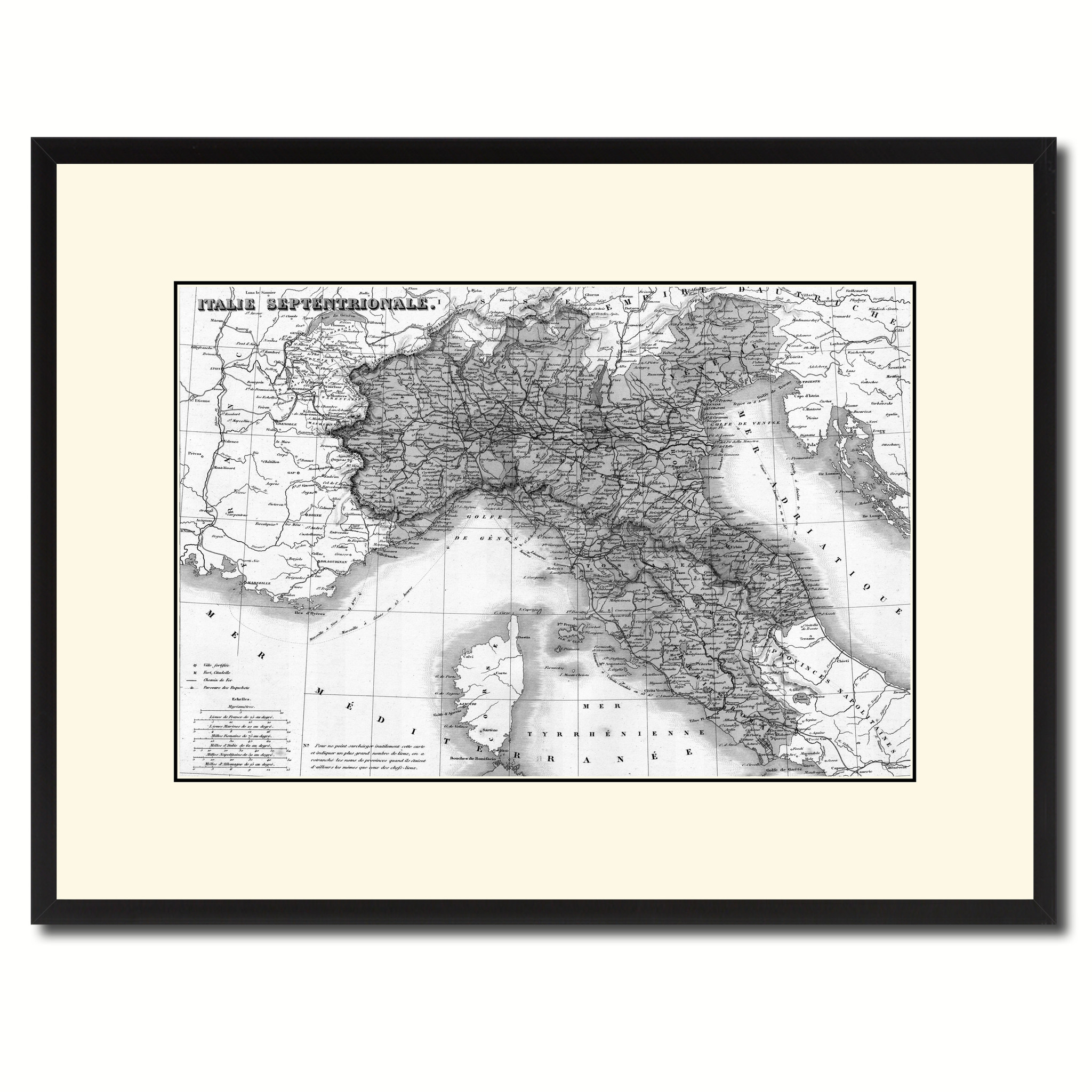 North Italy Vintage B&w Map Canvas Print, Picture Frame Home Decor Wall Art Gift Ideas - 16\" X 21\"