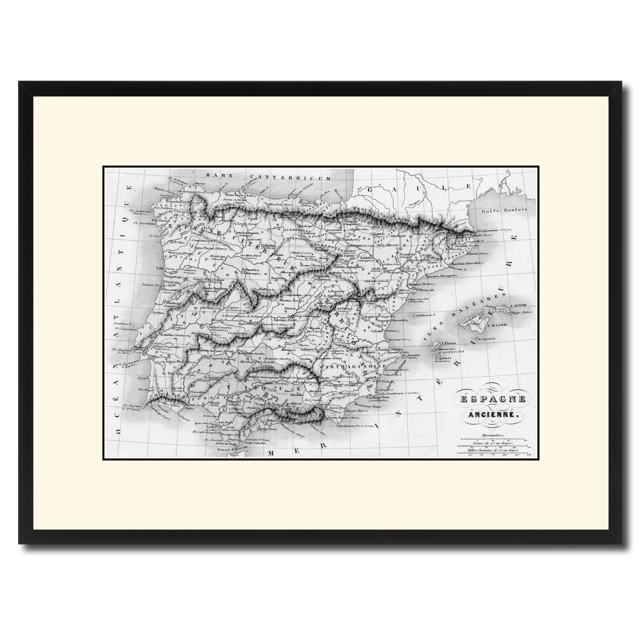 Spain Portugal Vintage B&w Map Canvas Print, Picture Frame Home Decor Wall Art Gift Ideas - 16\" X 21\"