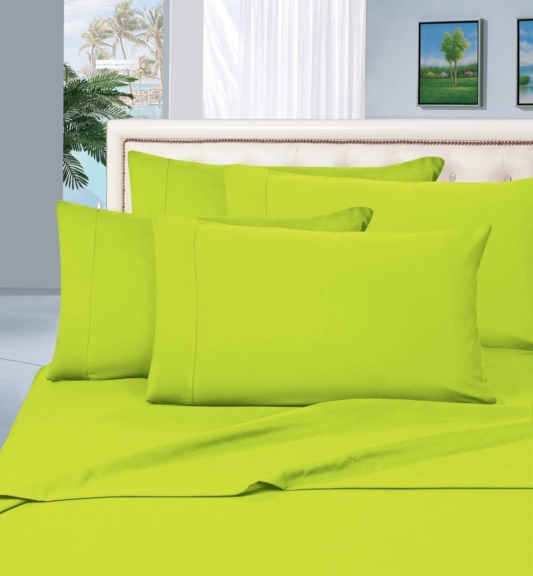 Elegant Comfort 1500 Series Wrinkle Resistant Egyptian Quality Hypoallergenic Ultra Soft Luxury 4-piece Bed Sheet Set, Queen, Lime Green