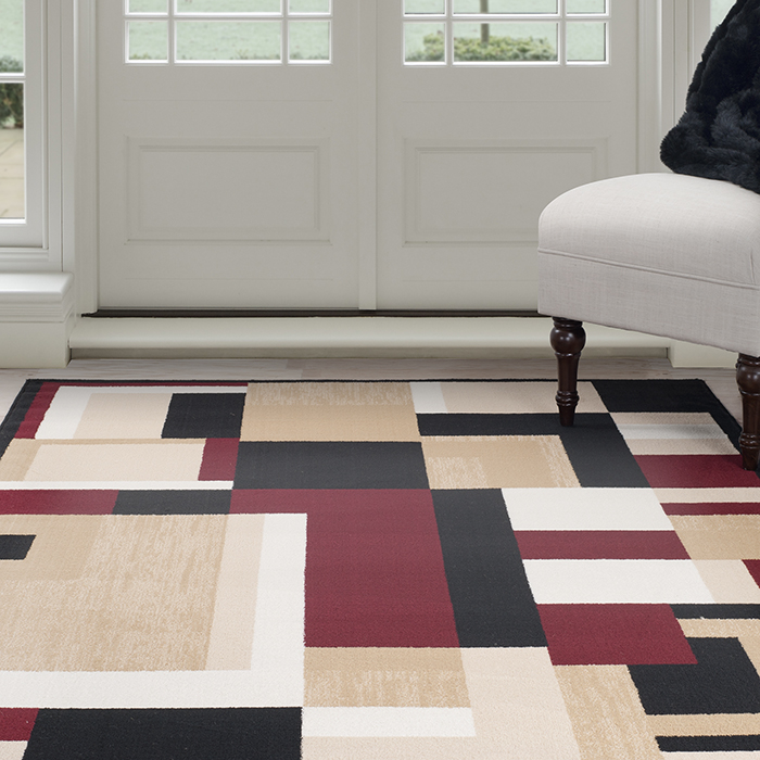 Lavish Home Modern Block Area Rug - Black & Red - 4