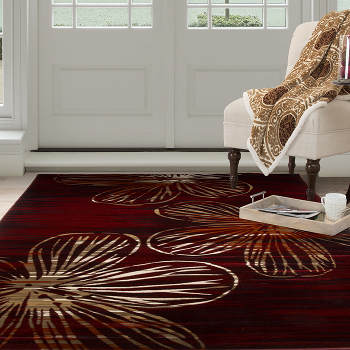 Lavish Home Opus Modern Floral Area Rug - Burgundy- 3