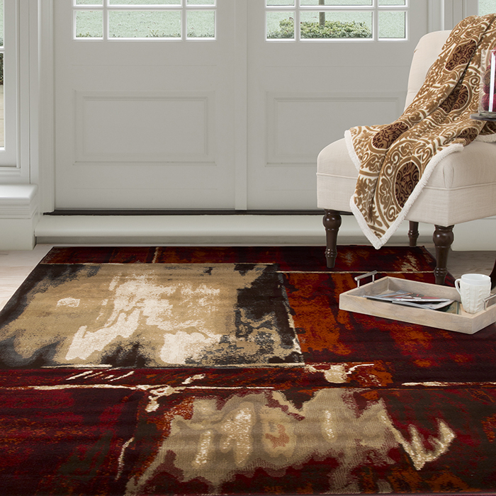 Lavish Home Opus Artfully Abstract Area Rug - Red - 3