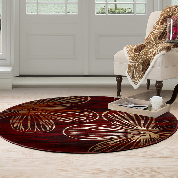 Lavish Home Opus Modern Floral Area Rug - Burgundy- 5