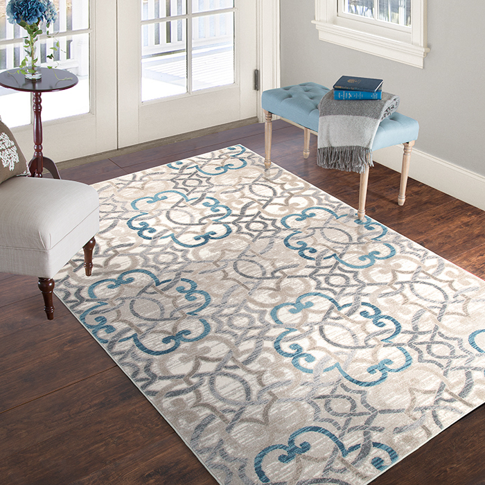 Lavish Home Vintage Interlocking Brocade Rug - Ivory Blue - 5