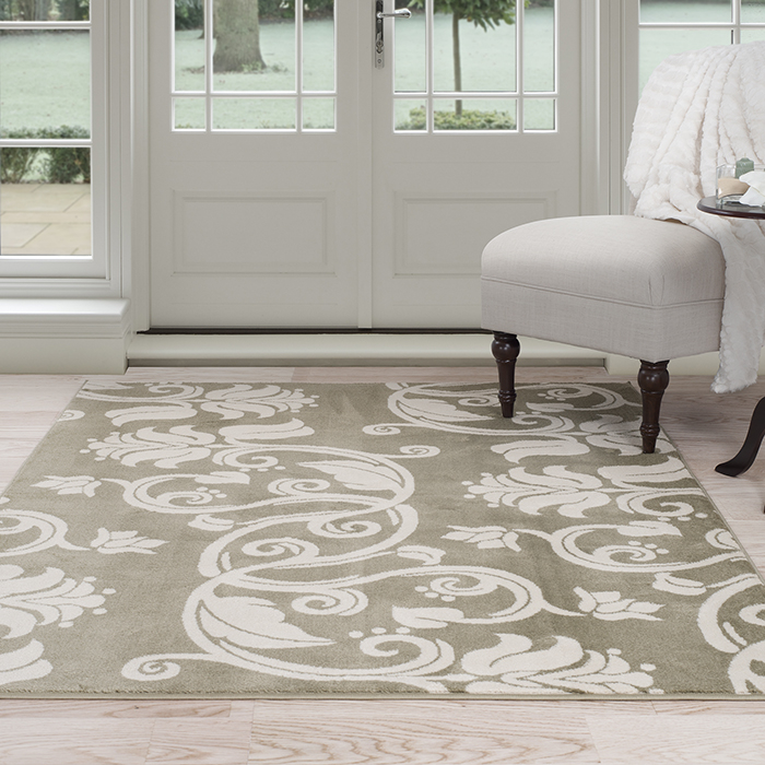Lavish Home Green/ivory Floral Scroll Area Rug (5