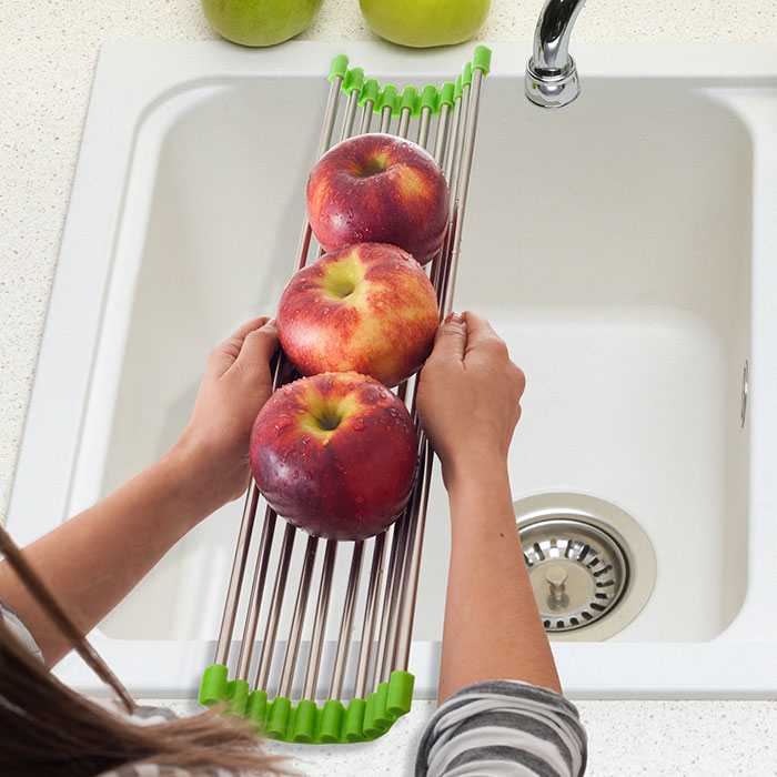 Long Folding Drain Sink Rack Stainless Steel Colander Drying Tray