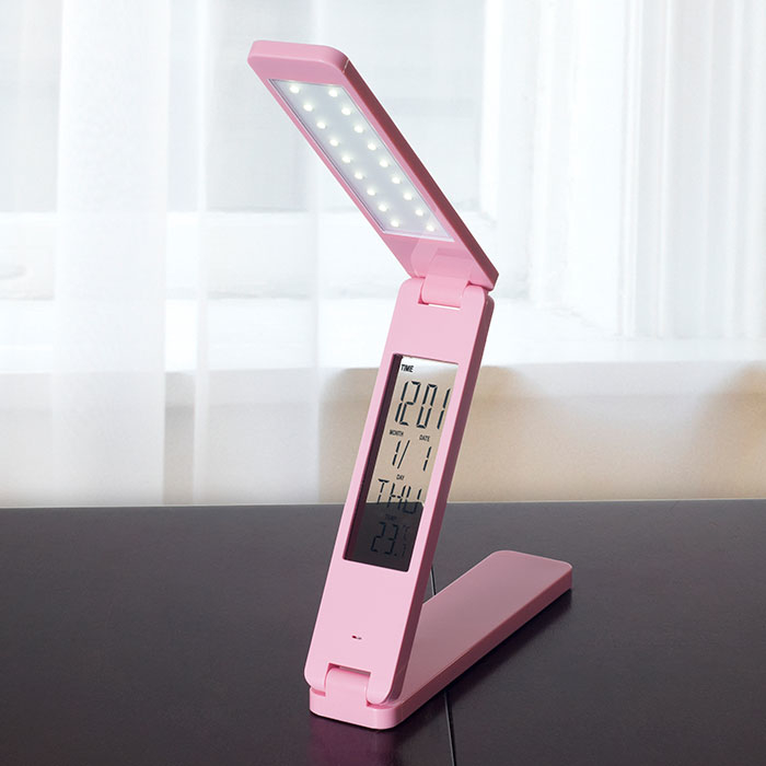 Lavish Home Led Folding Lamp Book Light Clock Calendar Alarm - Pink