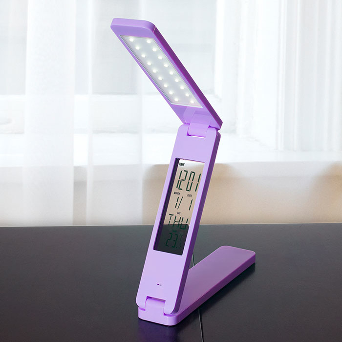 Lavish Home Led Folding Lamp Book Light Clock Calendar Alarm - Plum