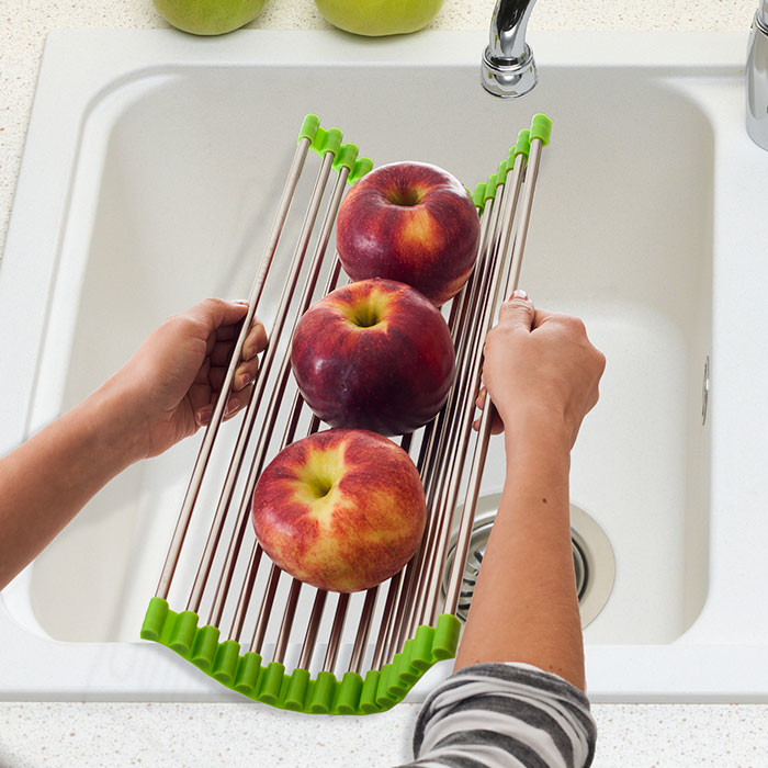 Wide Folding Drain Sink Rack - Stainless Colander Drying Tray Sink