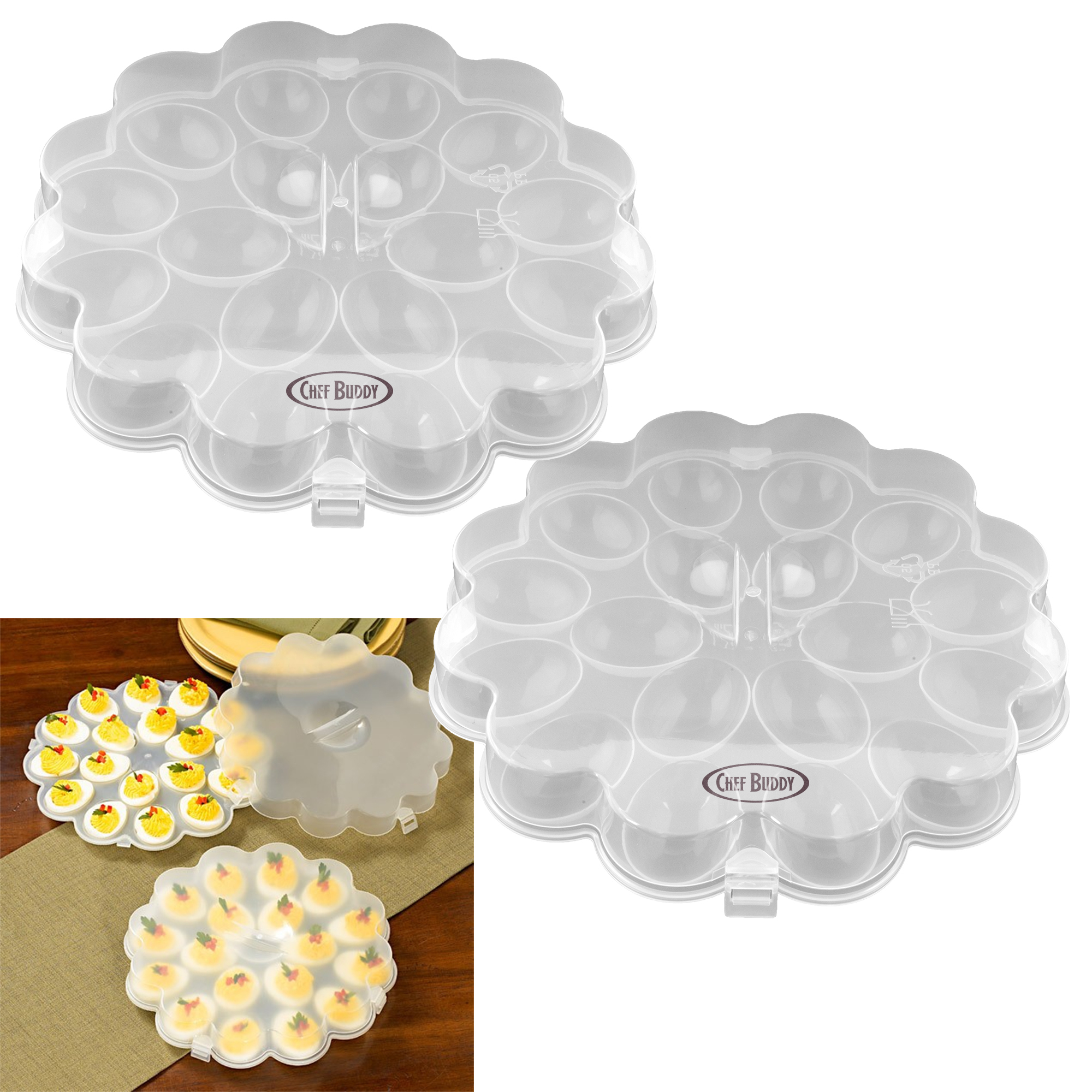 Set of 2 Deviled Egg Trays w/ Snap On Lids - Holds 36 Eggs