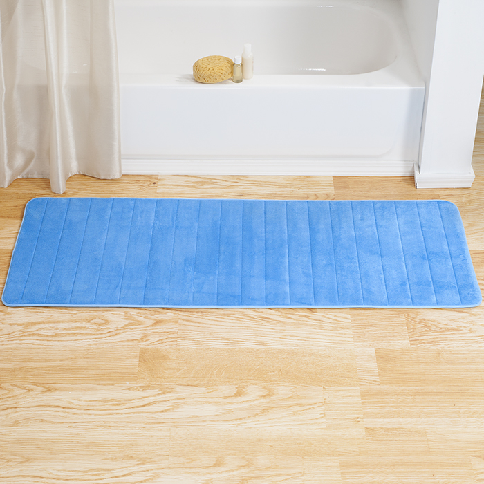 Lavish Home Memory Foam Striped Extra Long Bath Mat - Blue - 24x60