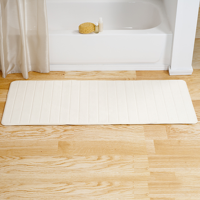 Lavish Home Memory Foam Striped Extra Long Bath Mat - White - 24x60