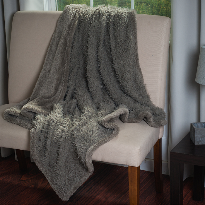 Lavish Home Solid Soft Plush Sherpa Fleece Throw Blanket - Grey